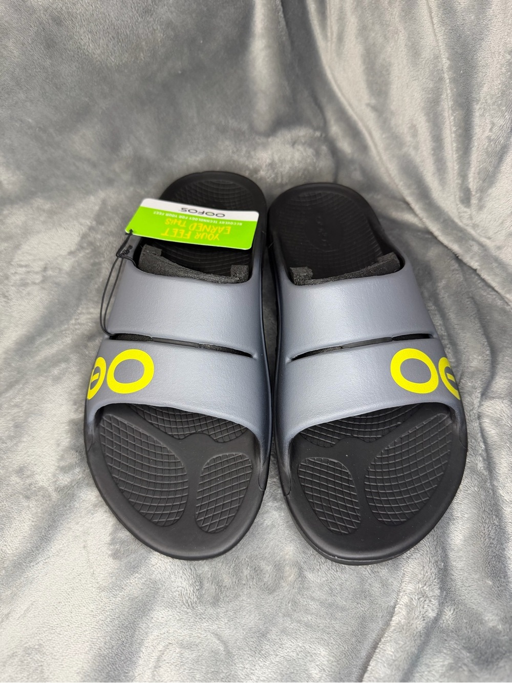 Unisex OOFOS OOAHH Sport Slides - Black/Grey/Yellow